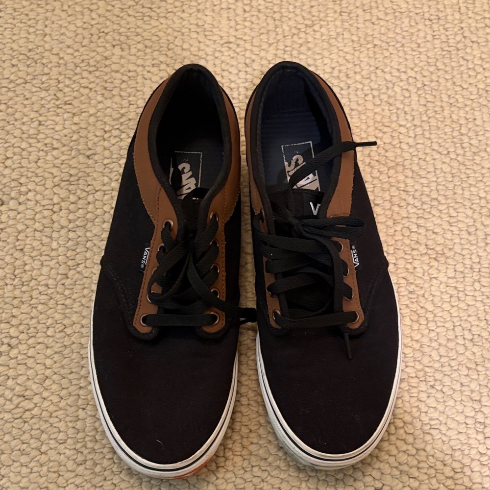 Like NEW Vans Men's Black and Brown Low-Top Canvas Sneakers